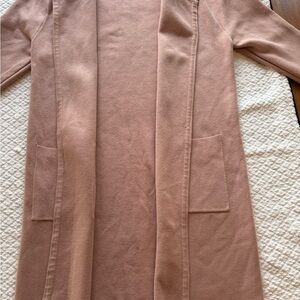 Long Tan Open Front Cardigan
